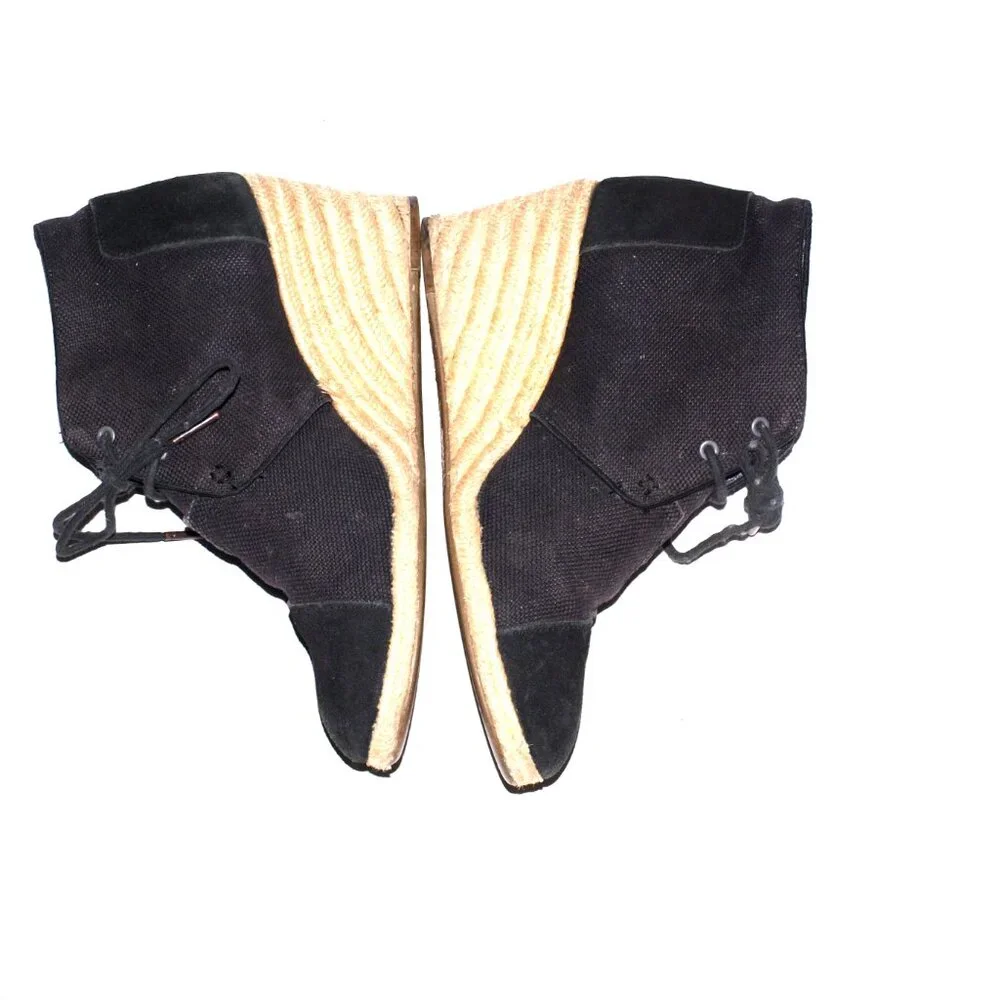 Toms Black Wedge Heel Lace Up Women Shoes Size 9.5